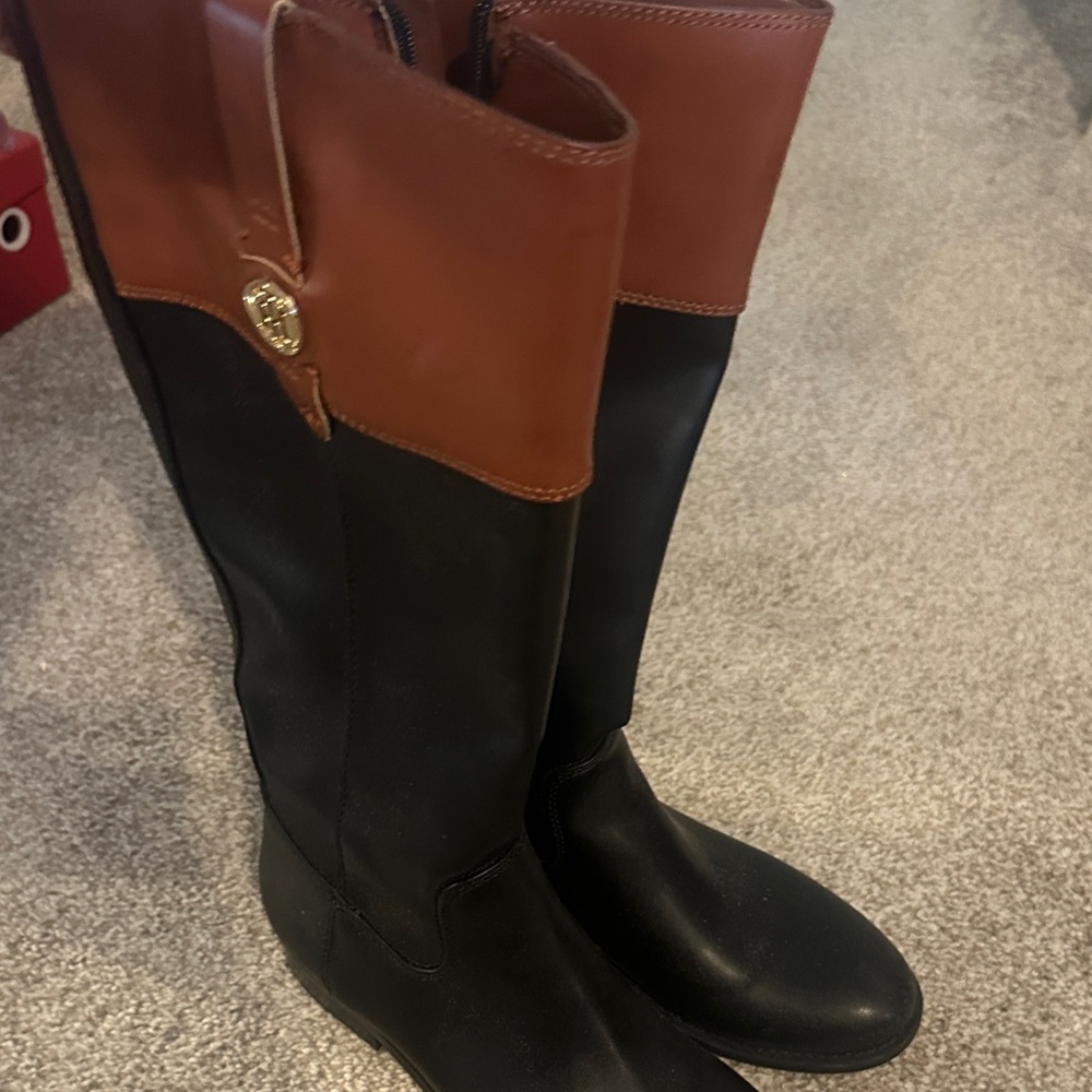 Tommy Hilfiger Black and Tan Over the Knee Boots